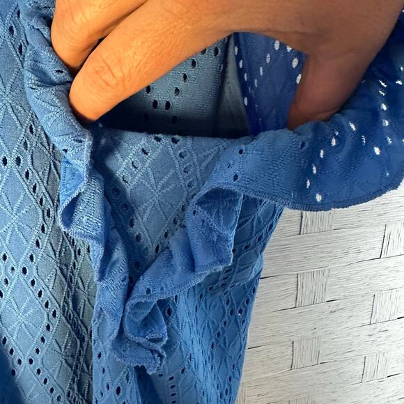 Ruby Rd women’s blouse, embroidered eyelet ruffle sleeve V-neck bohemian hippie - Picture 8 of 9